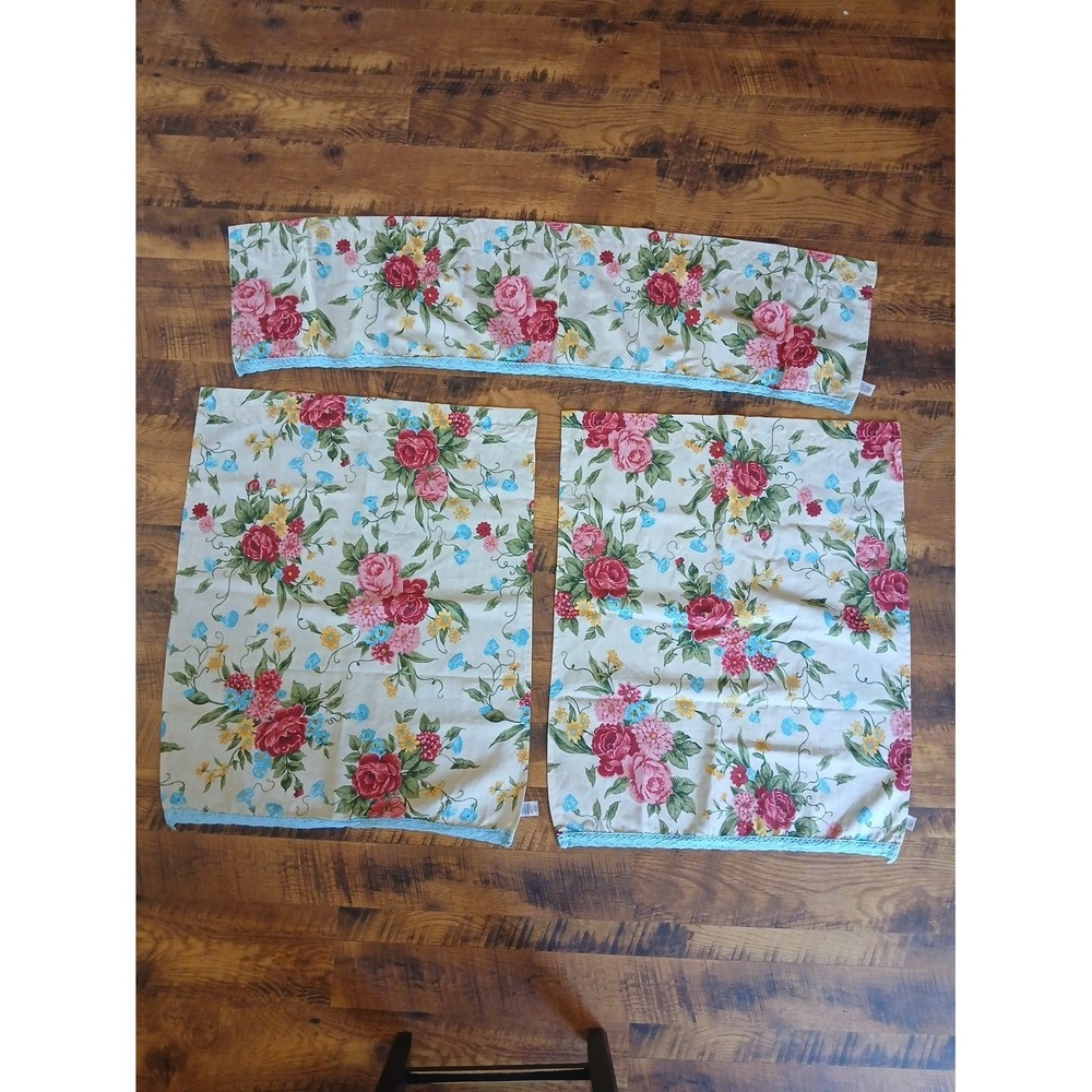 The Pioneer Woman Sweet Rose Kitchen Window Curtain & Valance 3 Piece Set Floral